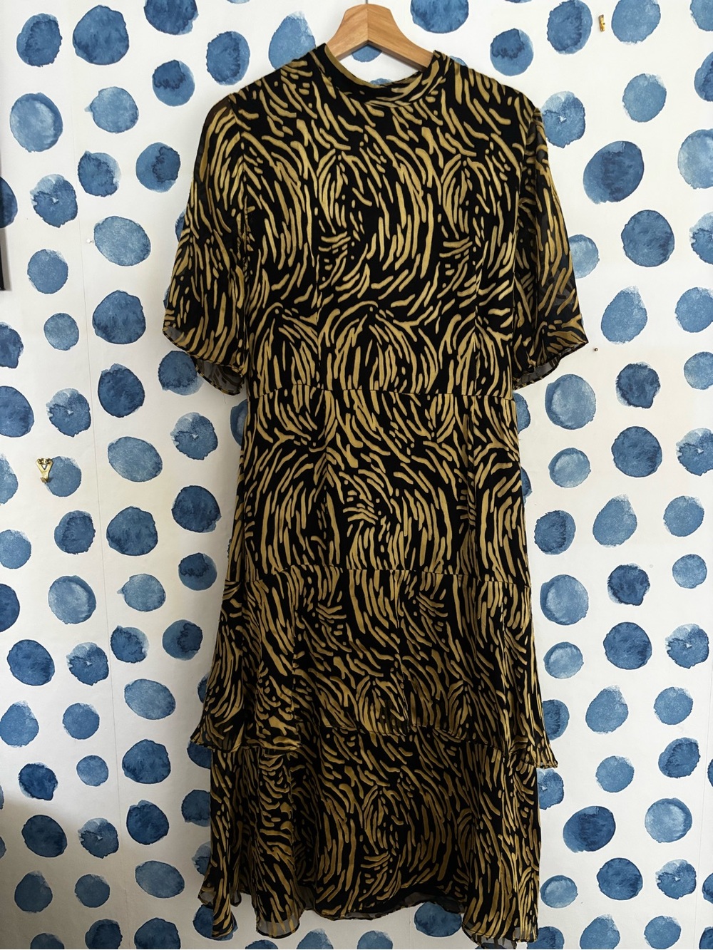 Whistles Black and Gold Abstract-Print Midi Dress